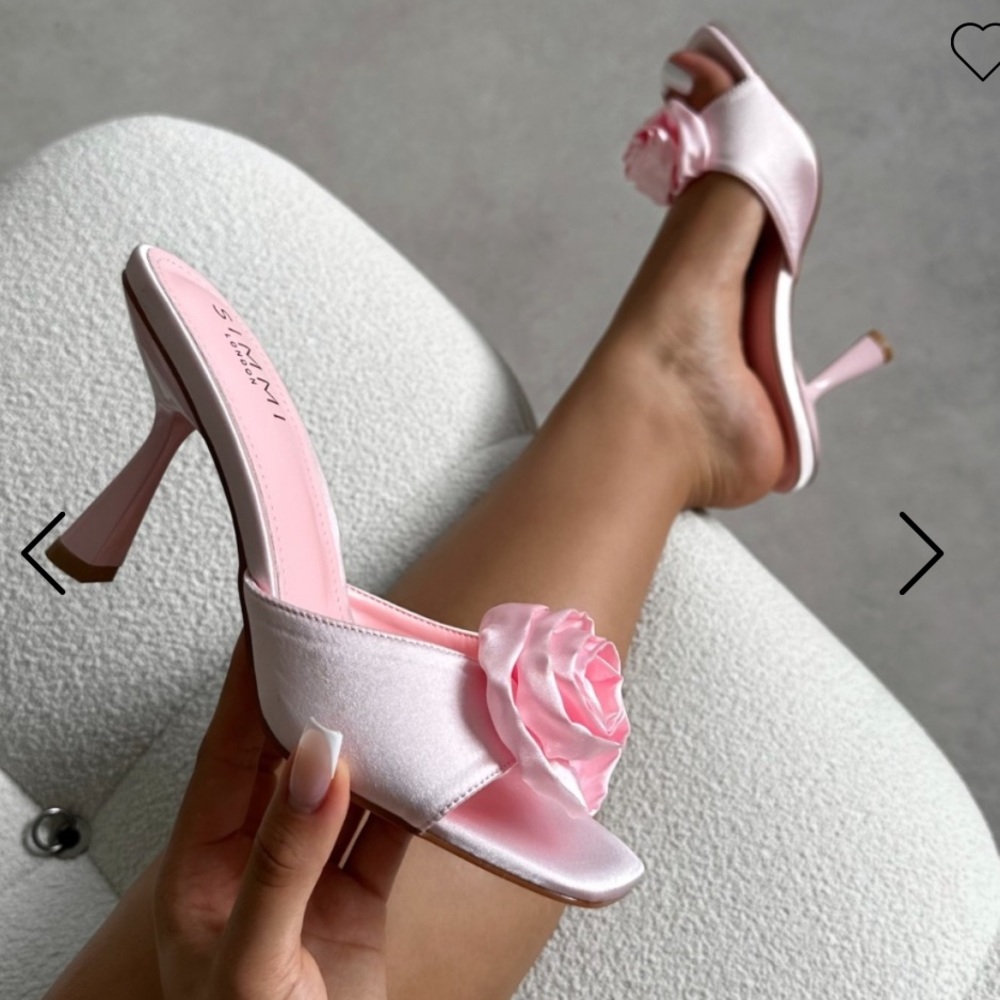 House of CB Pink Satin Heels with Floral Detail
